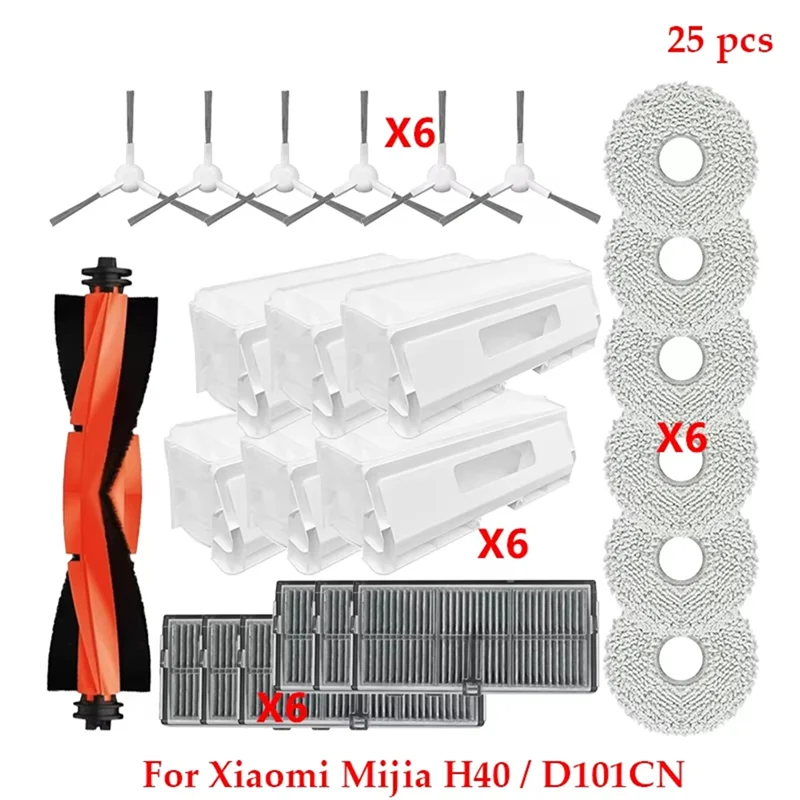 

YANA35R For Mijia H40 / D101CN Robot Vacuum Cleaner Main Side Brush Filter Wipe Cloths Dust Bag Replace Accessory Parts