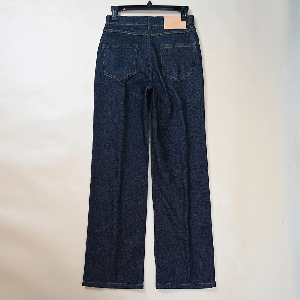 Jean taille haute extensible jambe droite bleu profond femme automne hiver nouveau Sle décontracté fermeture à glissière pantalons longs TING