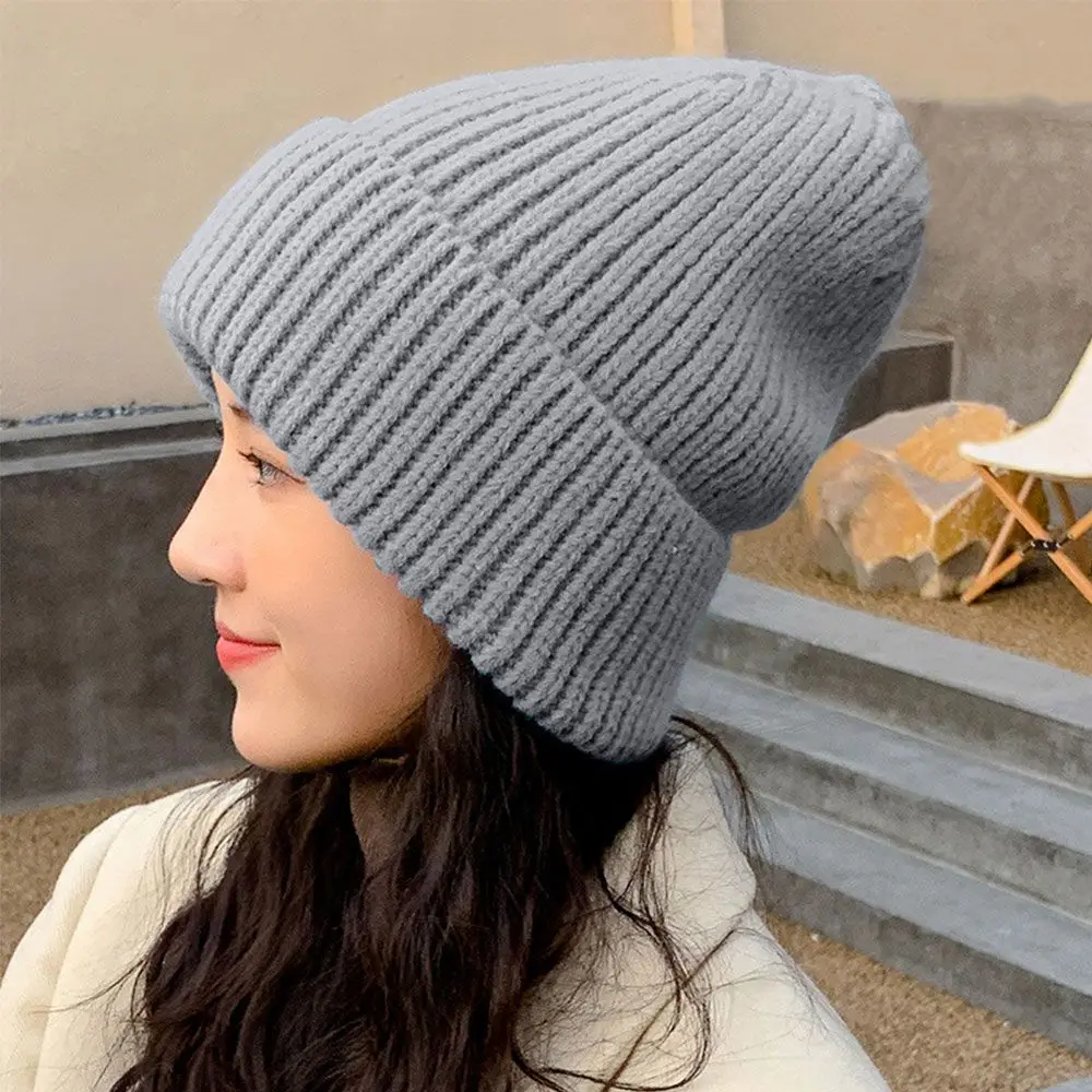 New Winter Warm Hats for Women Casual Stacking Knitted Bonnet Caps Unisex Hats Solid Color Hip Hop Female Warmer Beanies