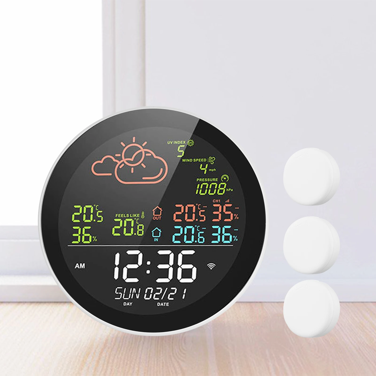 Tuya Wifi Smart Weather Station with Clock Temperature & Humidity Meter Multifunctional Large Color Screen Weather Clock