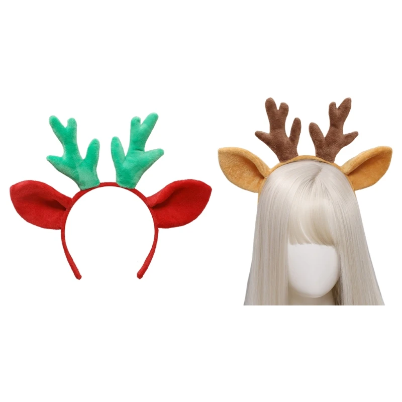 สัตว์กวางหูแถบคาดศีรษะ Plush Antler ผม Hoop Novelty Party Headdress Fawn Horn Christmas Party อุปกรณ์เสริม R7RF