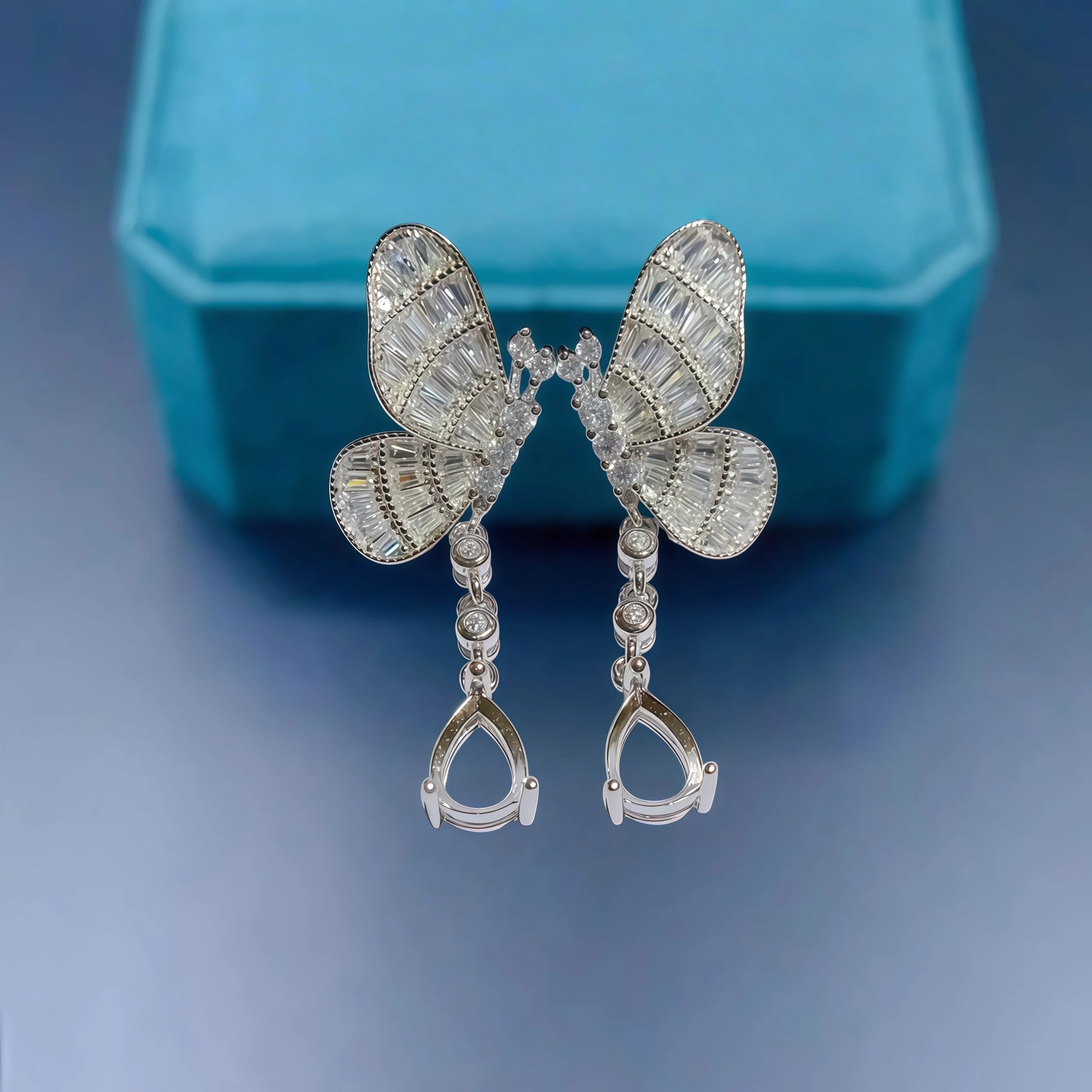

S925 Sterling Silver Earrings Holder DIY Empty Settings 5*7mm Water Droplet Shape Stone for Women Fine Butterfly Charm Jewelry
