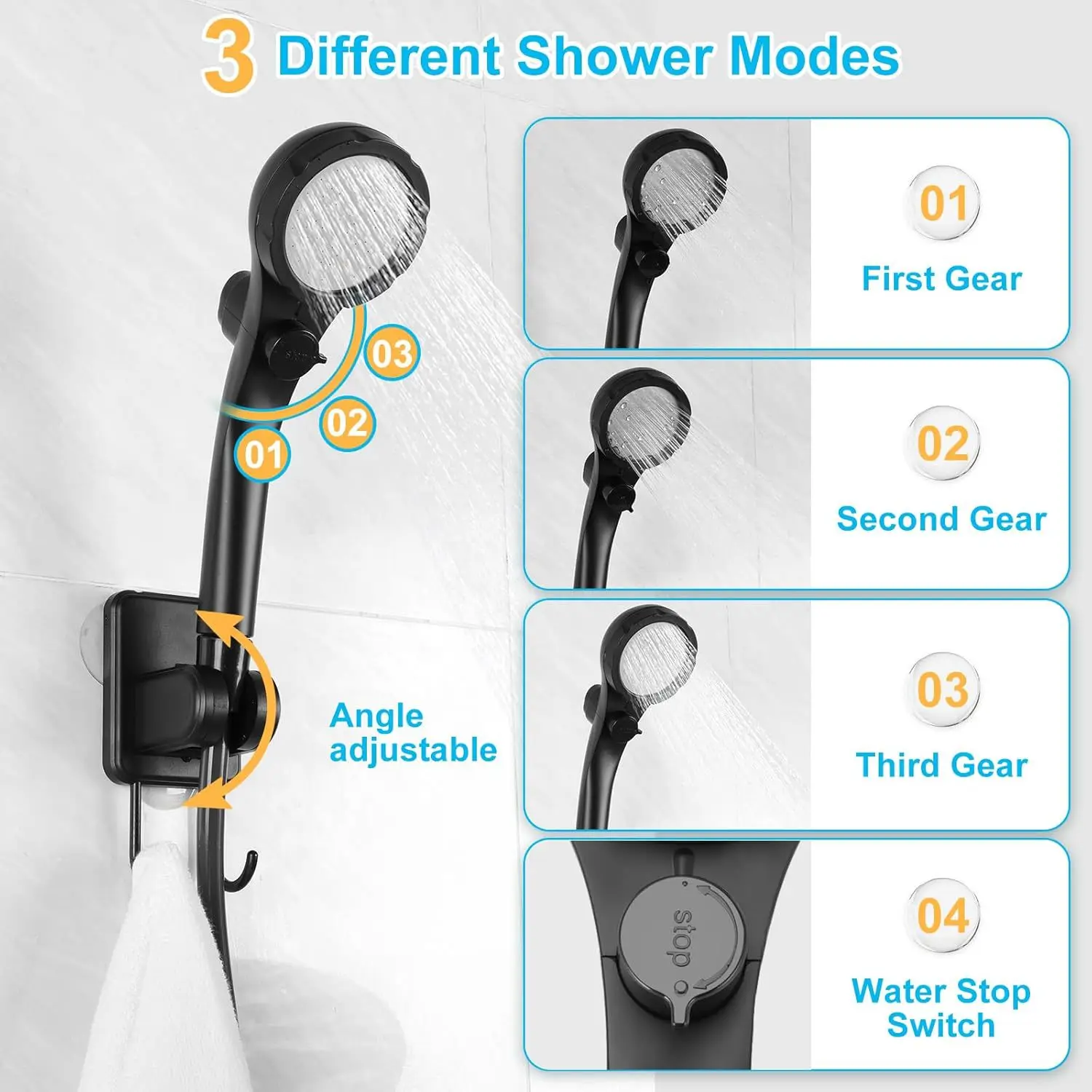 Chuveiro portátil para acampamento, chuveiro de acampamento recarregável de 6000mAh com cabeça inteligente com display LED bomba de chuveiro elétrica