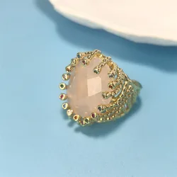 1Pcs Goden Plated Natural Stone Ring,Weaving Design Cubic Zirconia Fashion Jewelry Suitable For Valentine's Day Gifts RG057