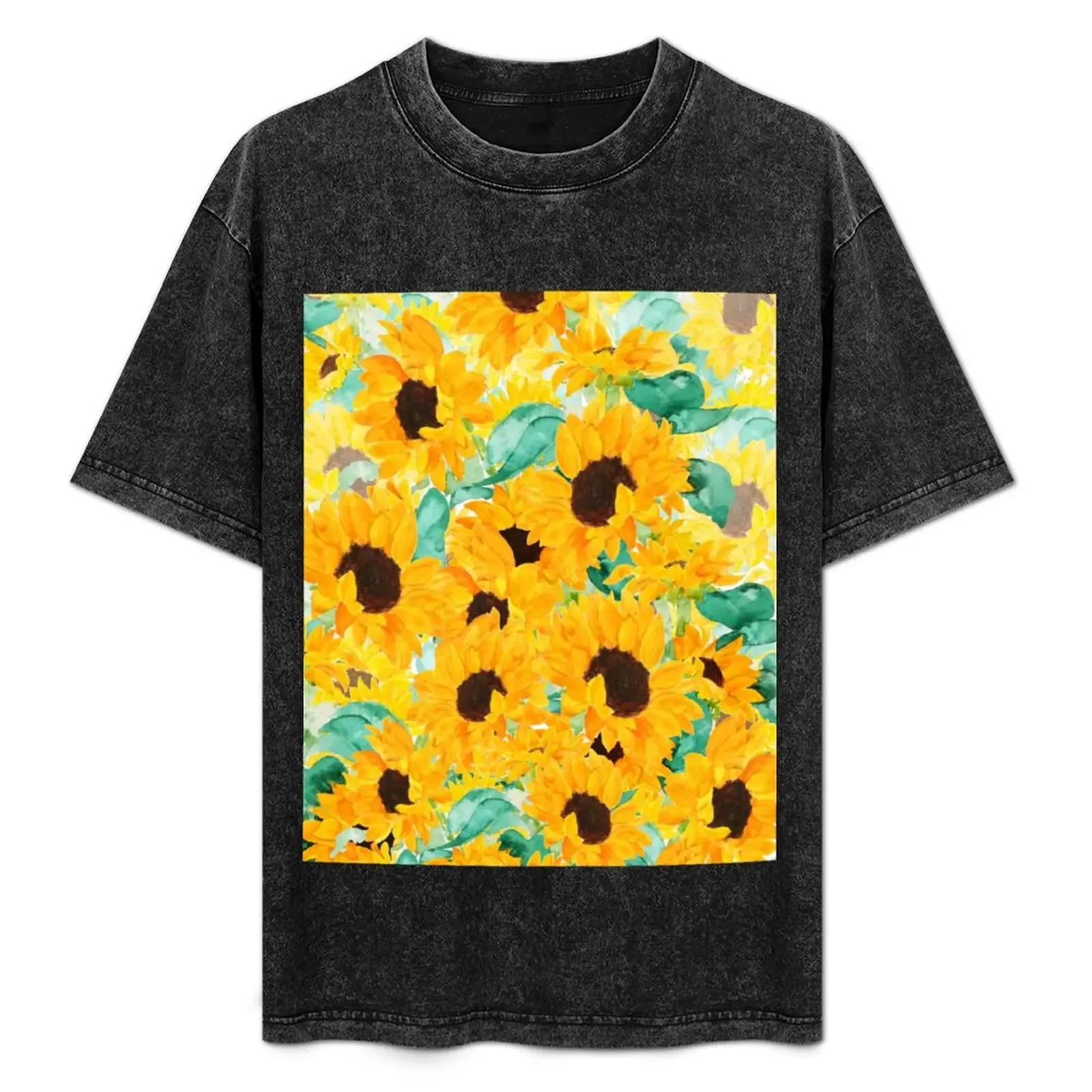 

watercolor yellow orange sunflower pattern 2019 T-Shirt Christmas Casual Tee Shirt