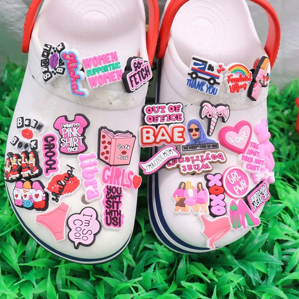 1Pcs Pink Girls Bear Burn Book Women PVC Sandals Shoe Charms Decorations Adult Ornaments Clog DIY Wristbands X-Mas Gift