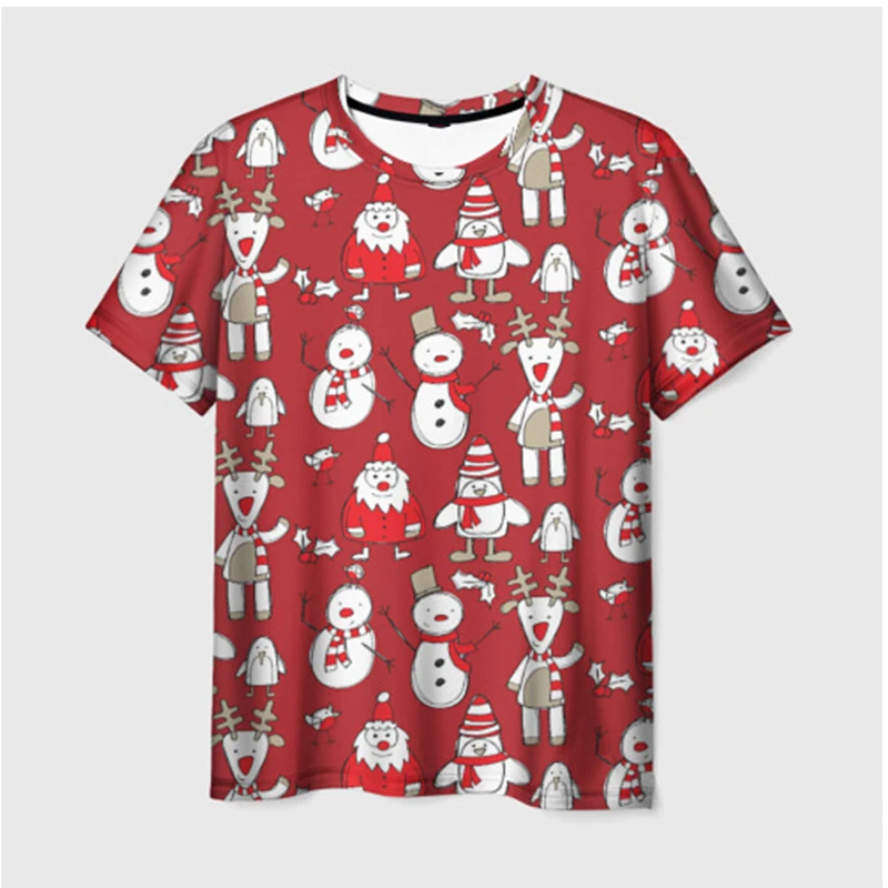 

New Christmas Clothing Cartoon Printed 3D Small Pattern Fashion Men Women Round Neck Short Sleeve Casual Children's T-shirt Top