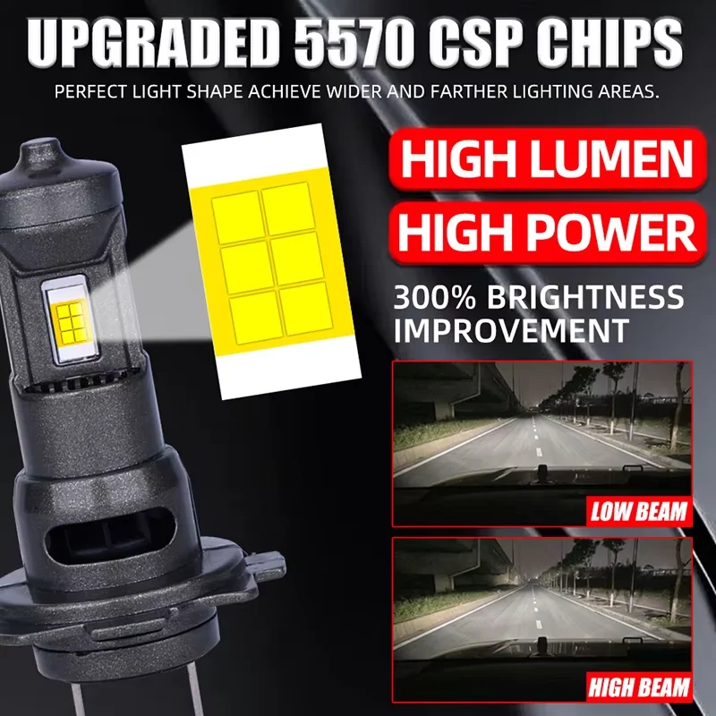 Dualvision H7 LED المصابيح الأمامية Canbus 5570 CSP أضواء السيارة STG عالية منخفضة شعاع 1: 1 مروحة توربو صغيرة ديود التوصيل والتشغيل اللاسلكي 6000K 12 فولت