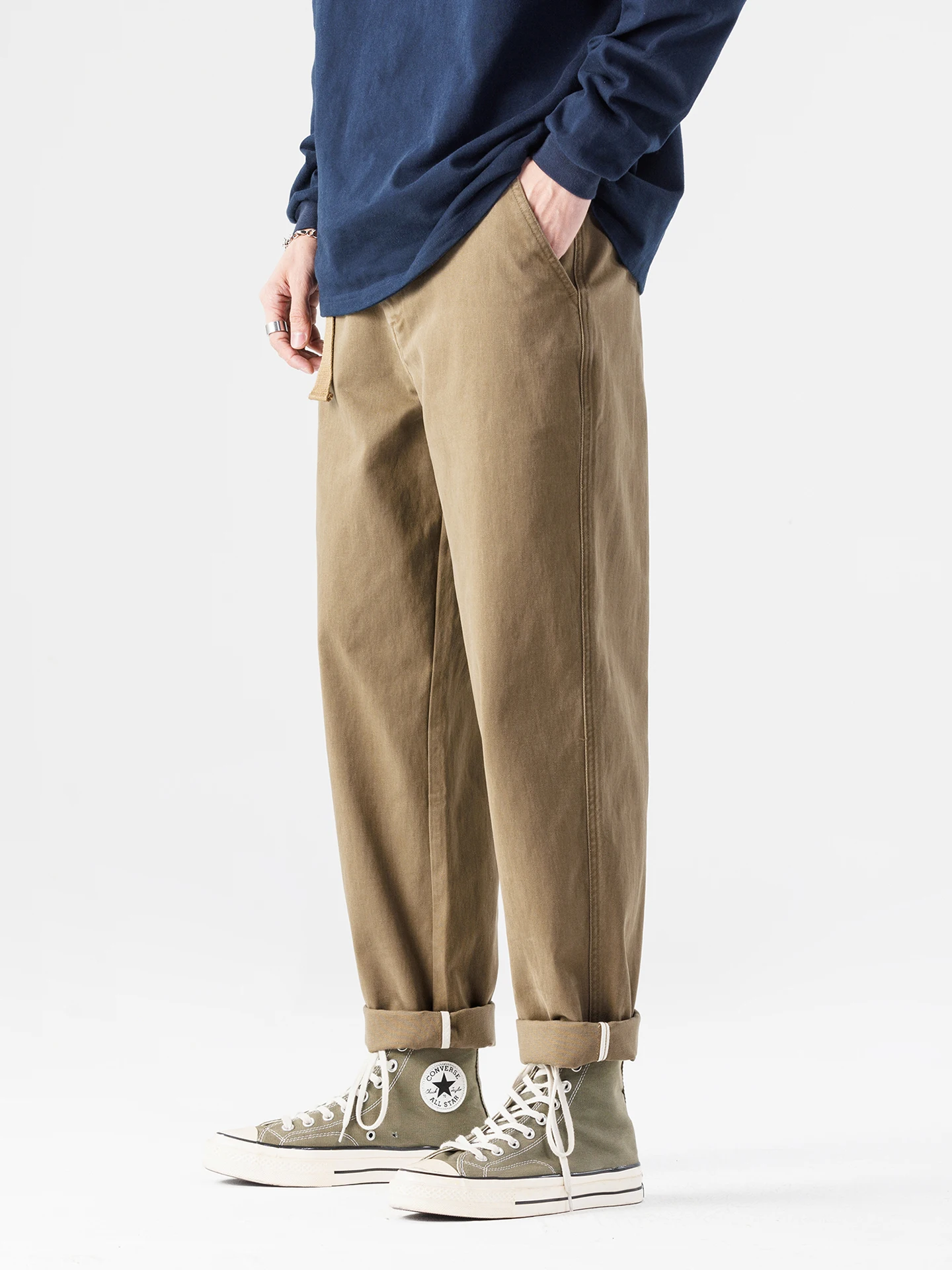 

Autumn Pure Cotton Straight Leg Casual Pants Men's Summer New Loose Workwear Trousers Versatile Retro Sle Youth Faion