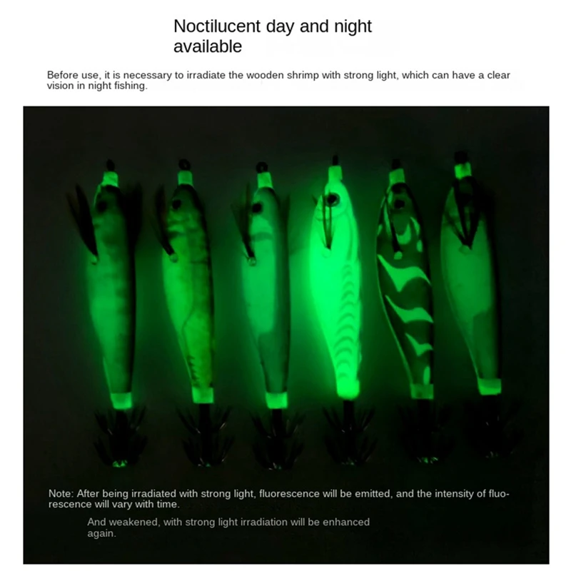 14Pcs Luminous Wooden Shrimp Set Squid Hook Sea Fishing Cuttlefish Squid Umbrella Hook