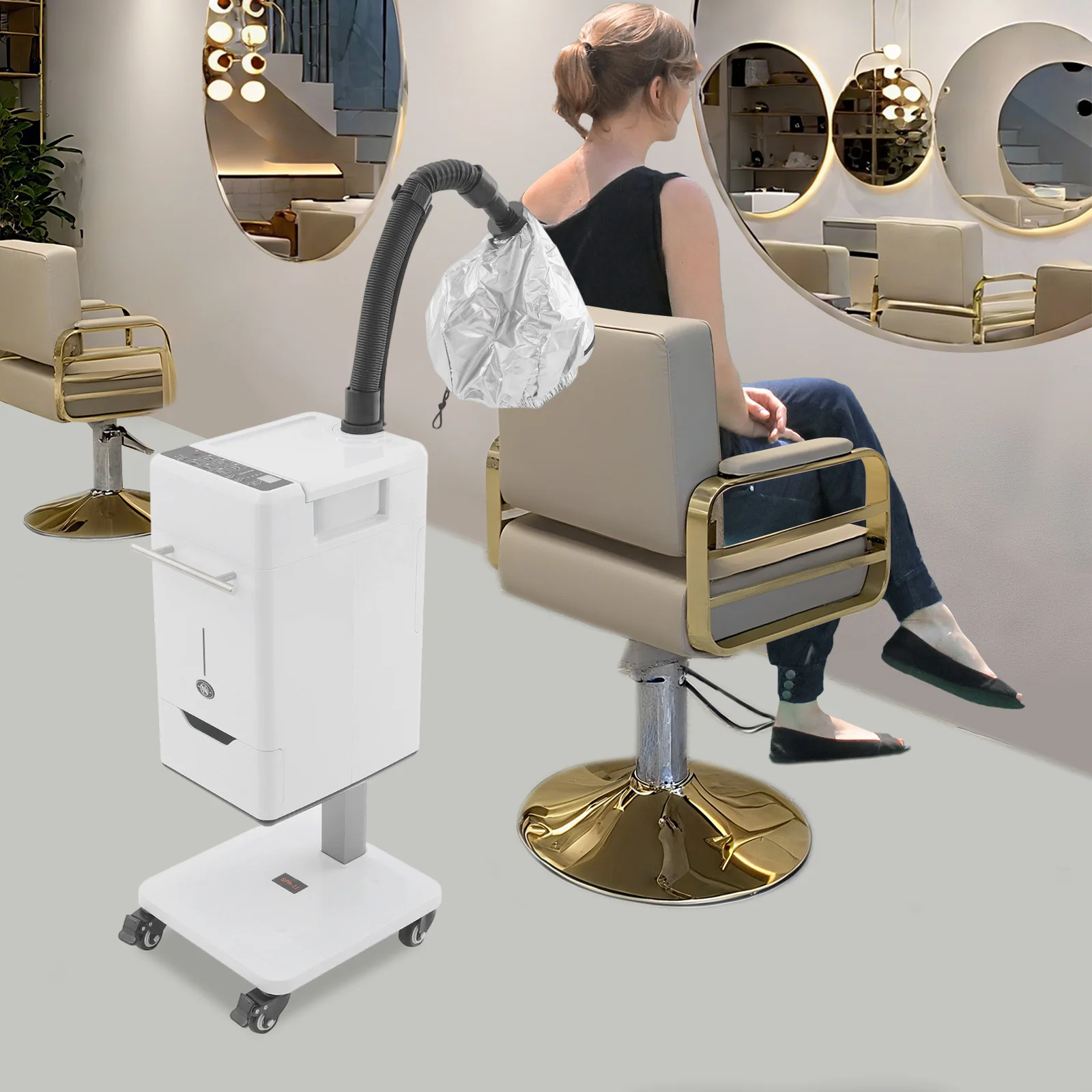 

Профессиональный нано-паровой аппарат для волос 500 Вт, многофункциональный аппарат для окрашивания волос с колесиками для парикмахерских и салонов красоты