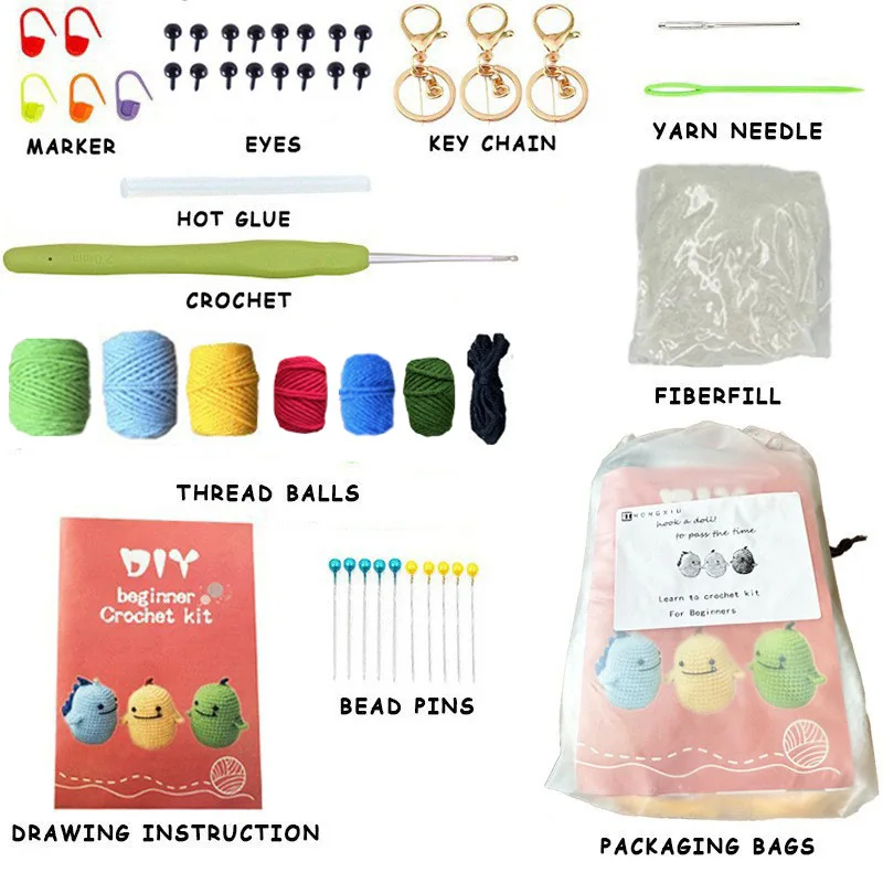 Manual Crochet knitting Doll DIY Novice learning Crochet Wool Material Package English little
