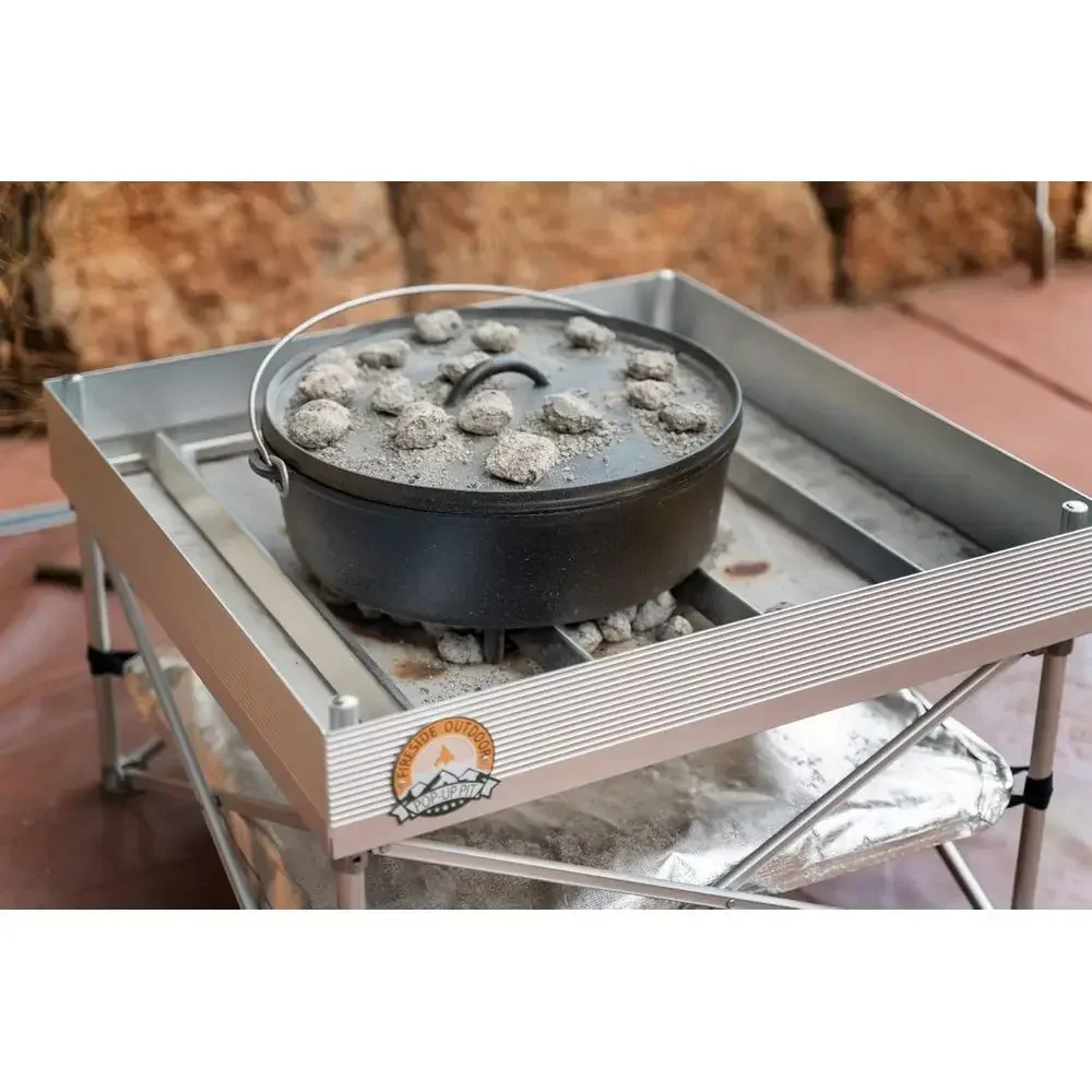 Portable Outdoor Dutch Oven Table Bundle with Fire Pit and Grates, 13lbs - Ideal for Wood-Burning Fire Pits, Parties, or Camping