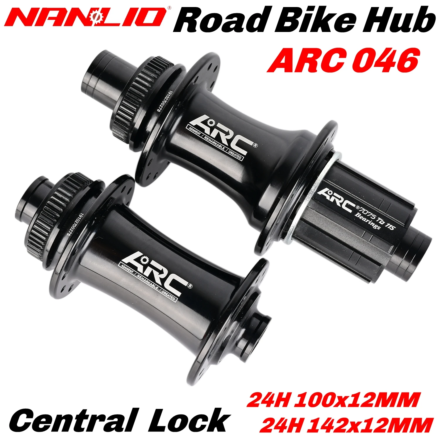 Nanlio MTB ARC Road Bike Central Lock Disc Brake Hub 24 Hole 4-Bearings 12x142/12x100MM 4-pawls, 48 Click Front/Rear Hubs (24H)