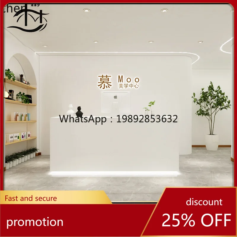 

HT Light Luxury Matte White Lacquer Simple Cashier Counter Clothing Store Front Desk Reception Beauty Salon Bar Counter