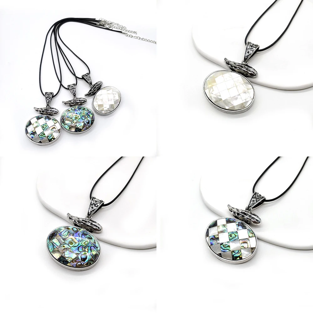 

1pc 43x49mm Oval Zinc Alloy Pendant Inlaid with Natural Seawater Shells Abalone Shell Women's Fashion Jewelry Necklace