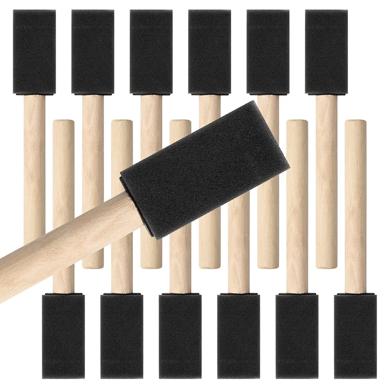 12pcs 1 Inch Foam Sponge Paint Brushes Lightweight & Durable Wood Handles Perfect For Painting Staining and Cleaning