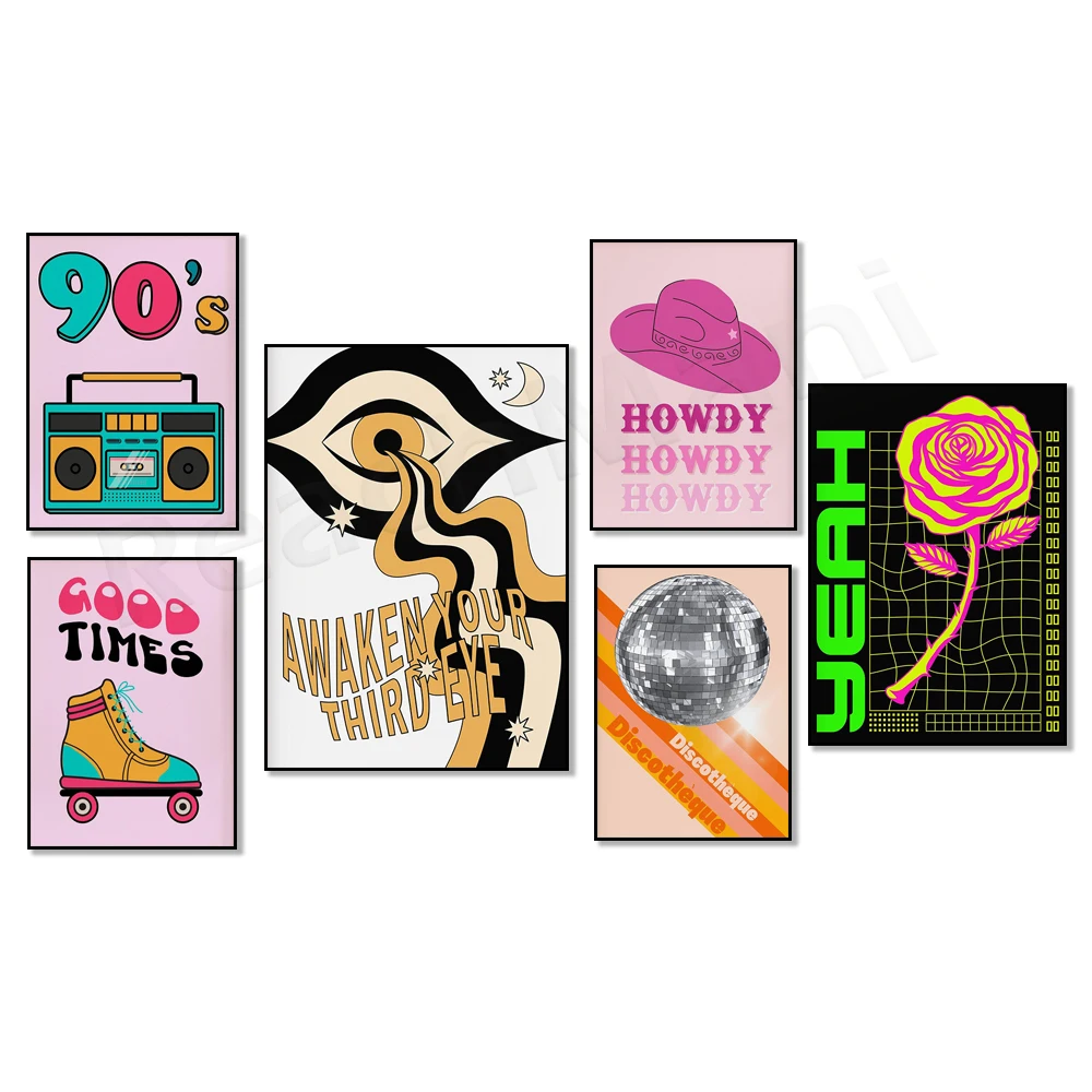 Poster in the 1990s, bold color Disco, Y2K vortex, chessboard art, psychedelic surreal hipnie chakle poster, aesthetic art