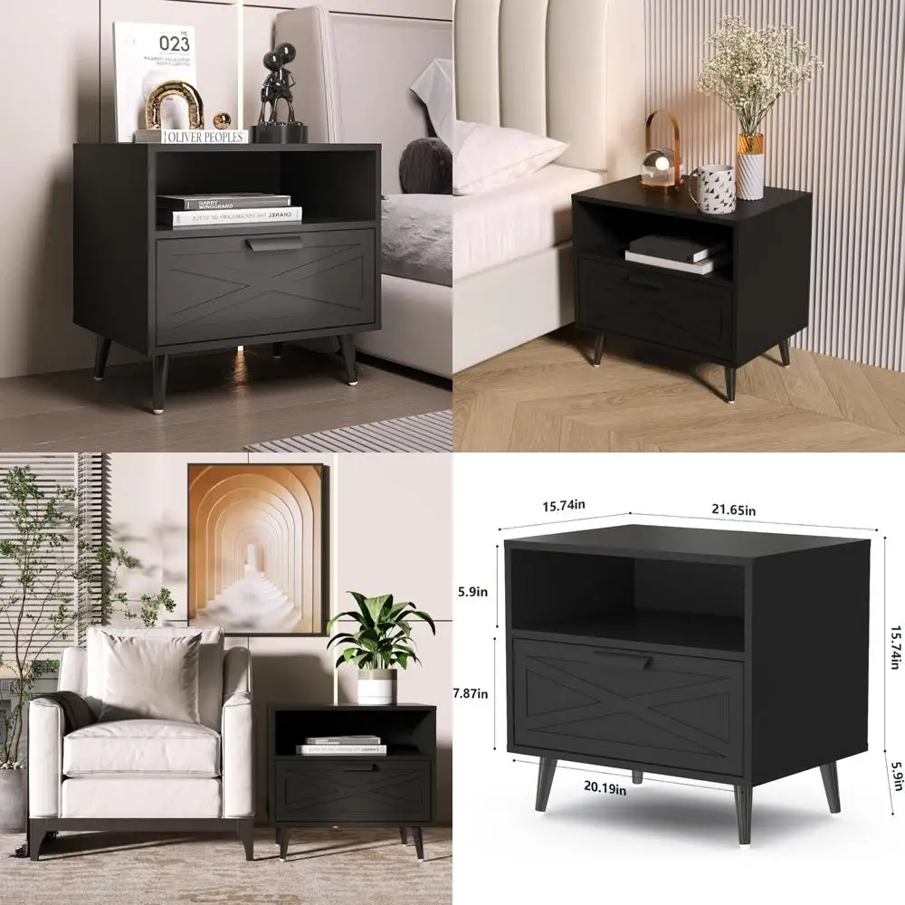 منضدة خشبية معاصرة مع درج ورف للتخزين بجانب السرير