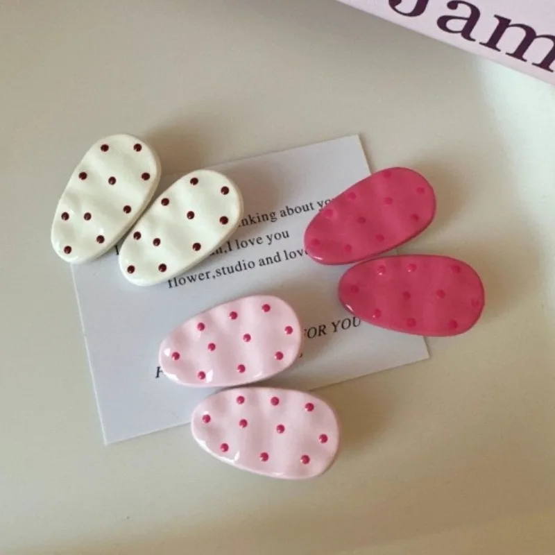Oval Hair Clips, Polka Dot Duckbill Bangs Clips, Ins Style Minimalist Side Hairpins for Women - Detail 1