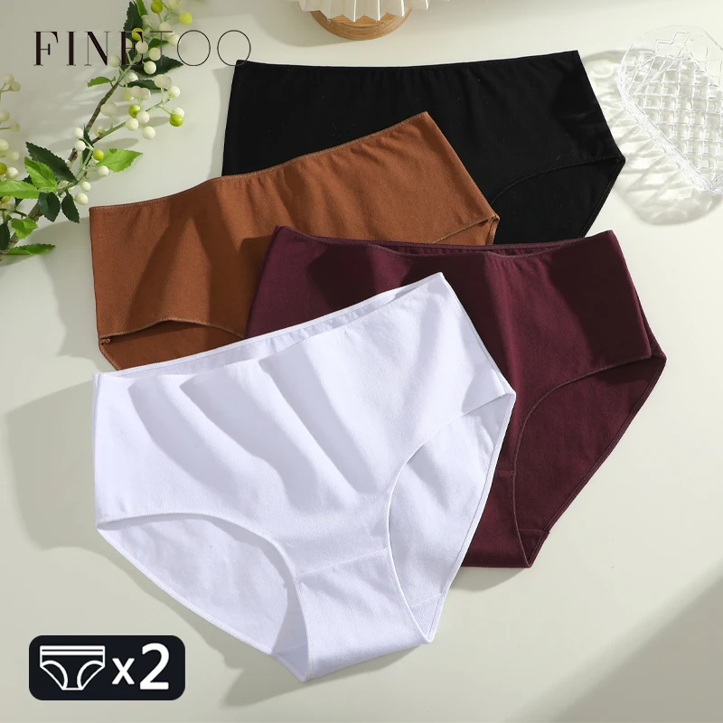 Finetoo 2 pçs/set algodão calcinha de cintura alta plus size sólido roupa interior feminina conforto cuecas elásticas lingerie S-XXL íntimos