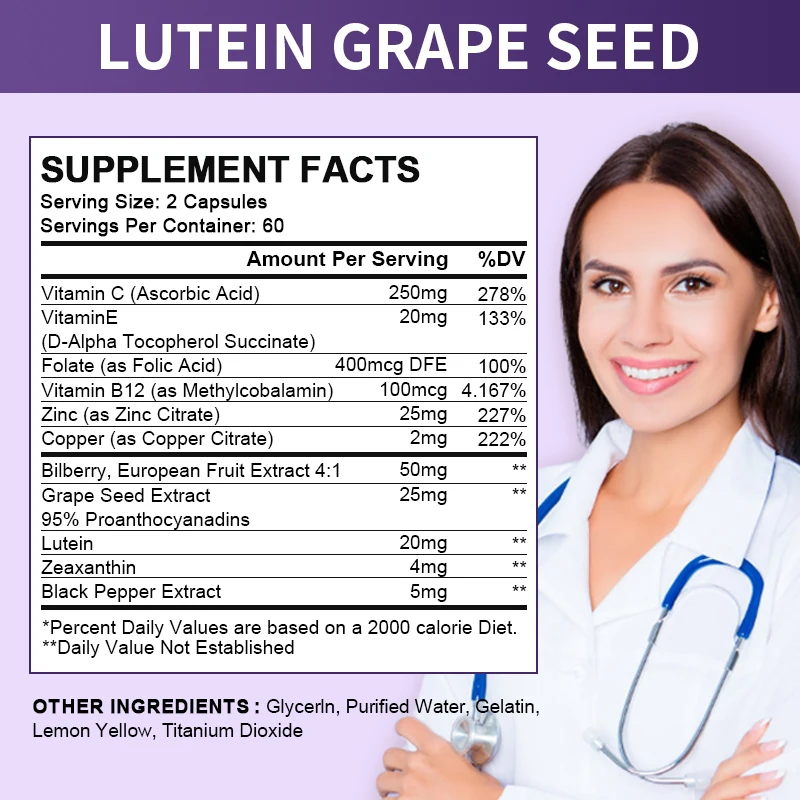 Orgmax Lutein Cowberry Grape Seed Capsules with Vitamin Zeaxanthin High Potency Support Eyes Vision Health Improve Visual Blur