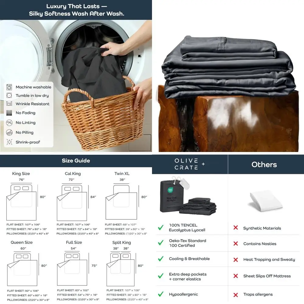 

Organic Tencel Cooling Sheets Set - Full Size, Hypoallergenic, Moisture-Wicking, Deep Pockets, 54x75 Charcoal