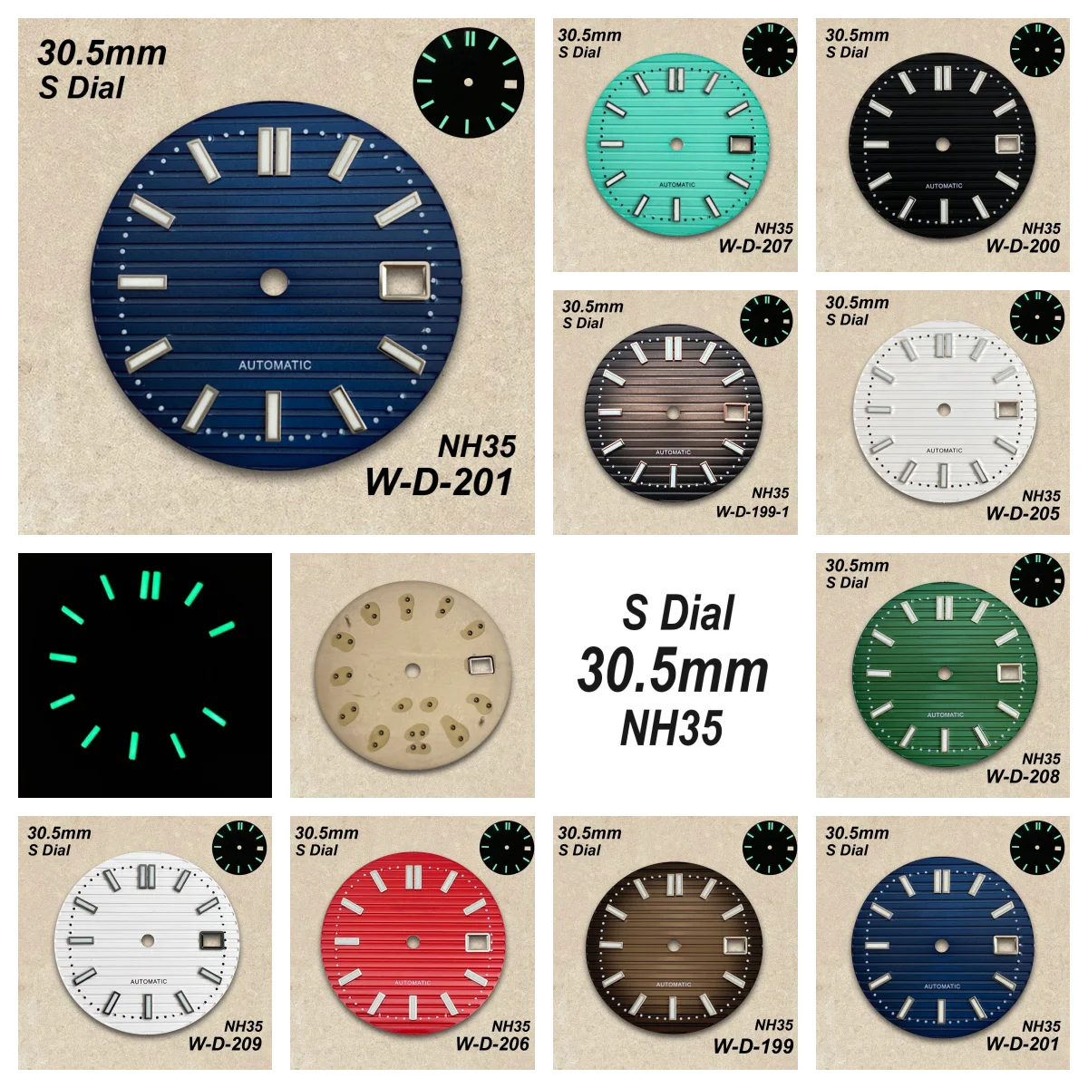 

30.5mm S logo Dial Suitable For NH35 NH36 Automatic movement Green Luminous Watch Modification Accessories
