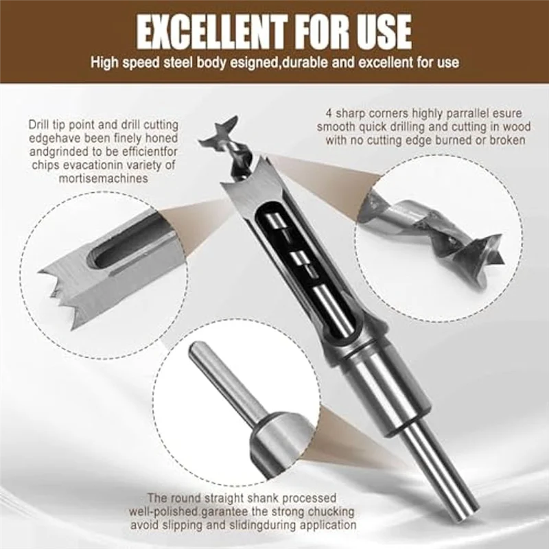 

A24F-8Pcs Woodworking Square Hole Drill Bits,Wood Mortising Chisel,Square Hole Mortising Chisel Drill Bit For Mortising