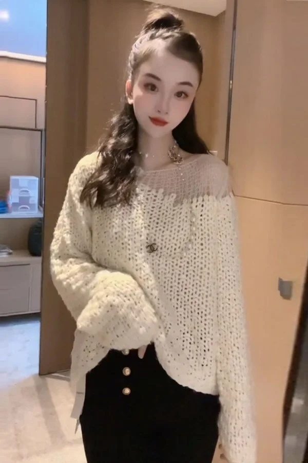 Sweaters Jumpers Pullovers Womens Pullover Cropped Sweater Brown Women Graffiti Print Street Urban Y2K Fashion Hip-Hop Culture