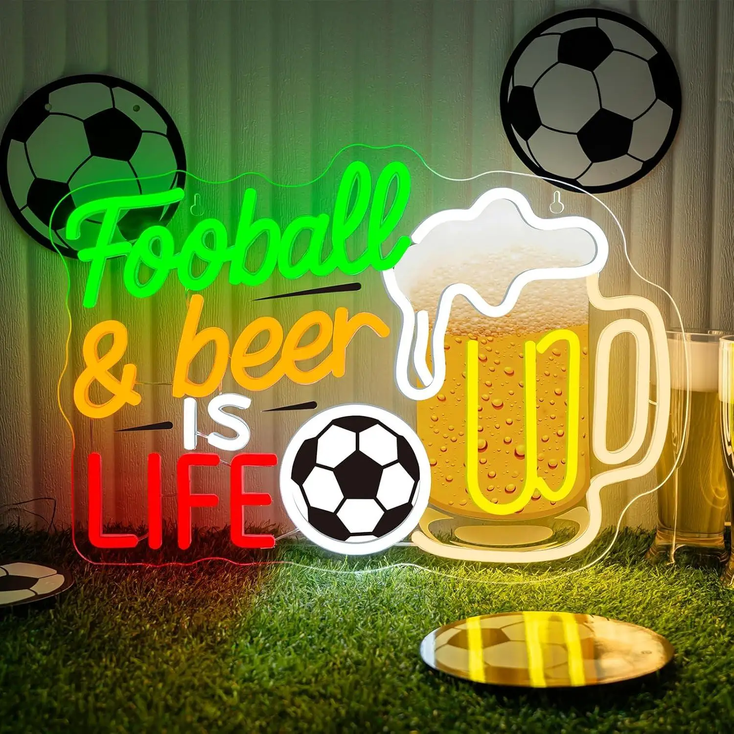 

Football & Beer Neon Sign USB Dimmable LED Light For Sports Bar Man Cave Game Room Wall Decoration Atmosphere Lighting Gifts