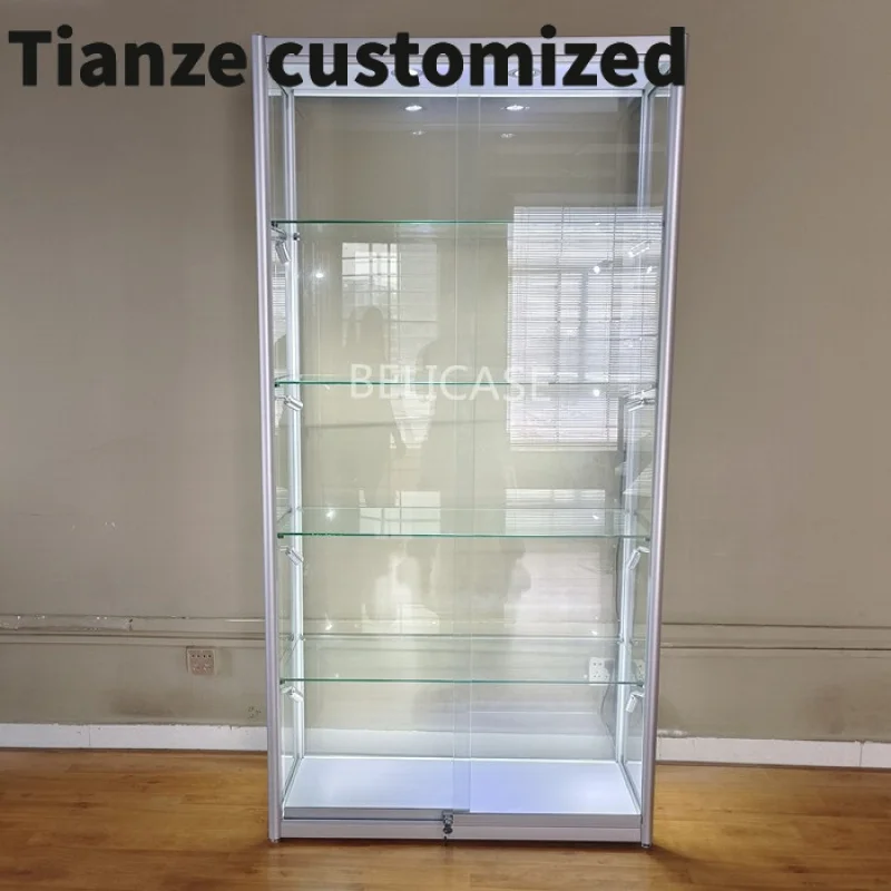 Customized-High Quality Aluminum Frame Glass Wall Showcase Lockable SlidingDesign Glass Display Showcase With Led Light