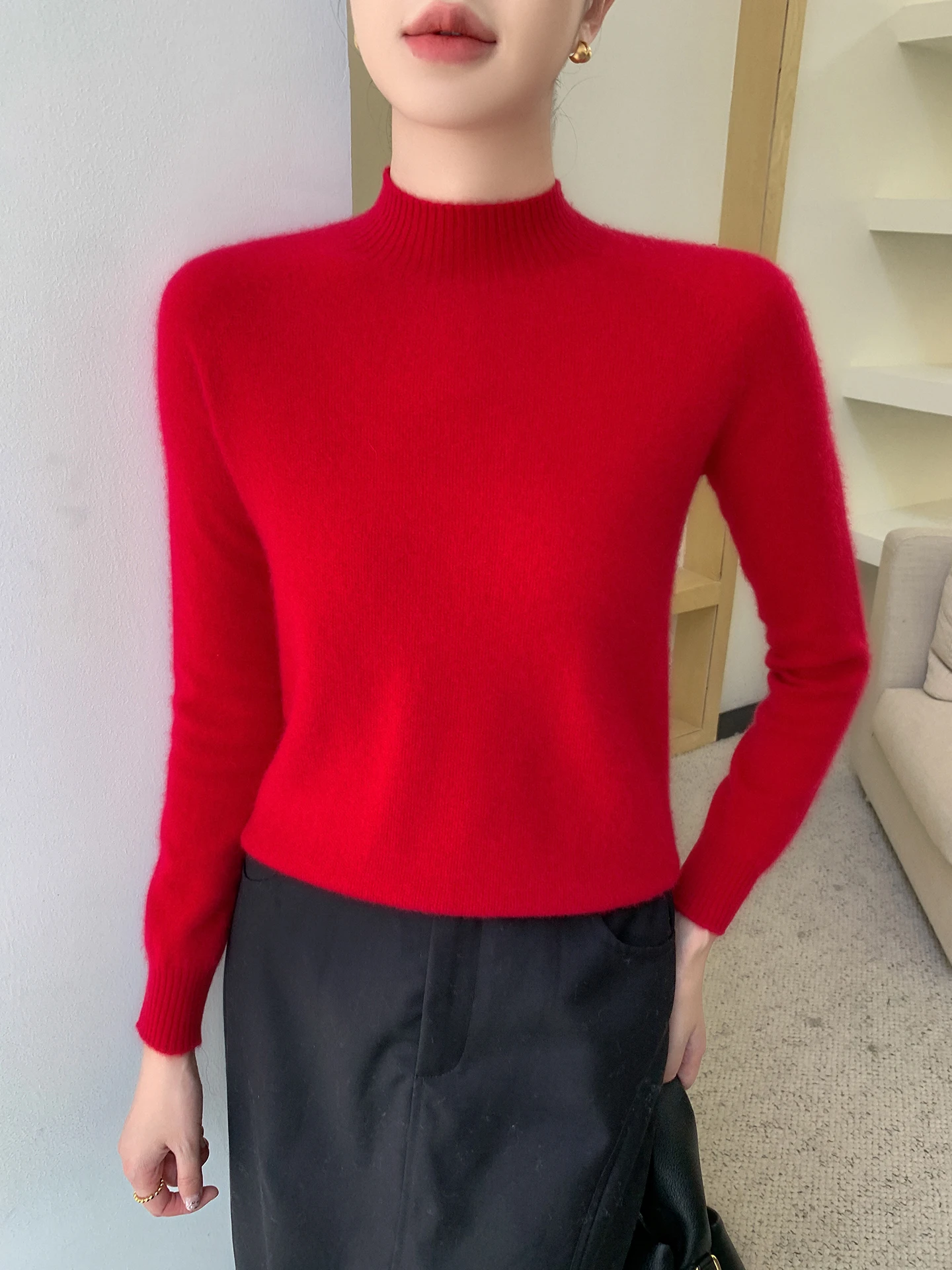 Sweater Rajut Wanita Model Longgar Kerah Tinggi Kasual Hangat Bahan Lembut Atasan Panjang