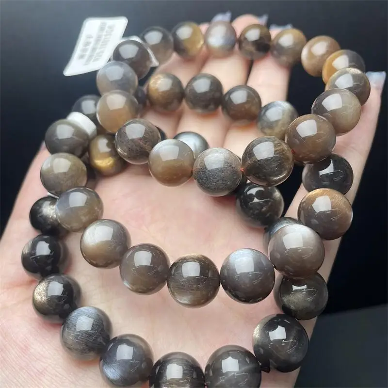 14MM Natural Black Gold Skeeton Crystal Quartz Bead Bracelet Reiki Gemstone Fashion Jewelry Women Healing Holiday Gift 1PCS