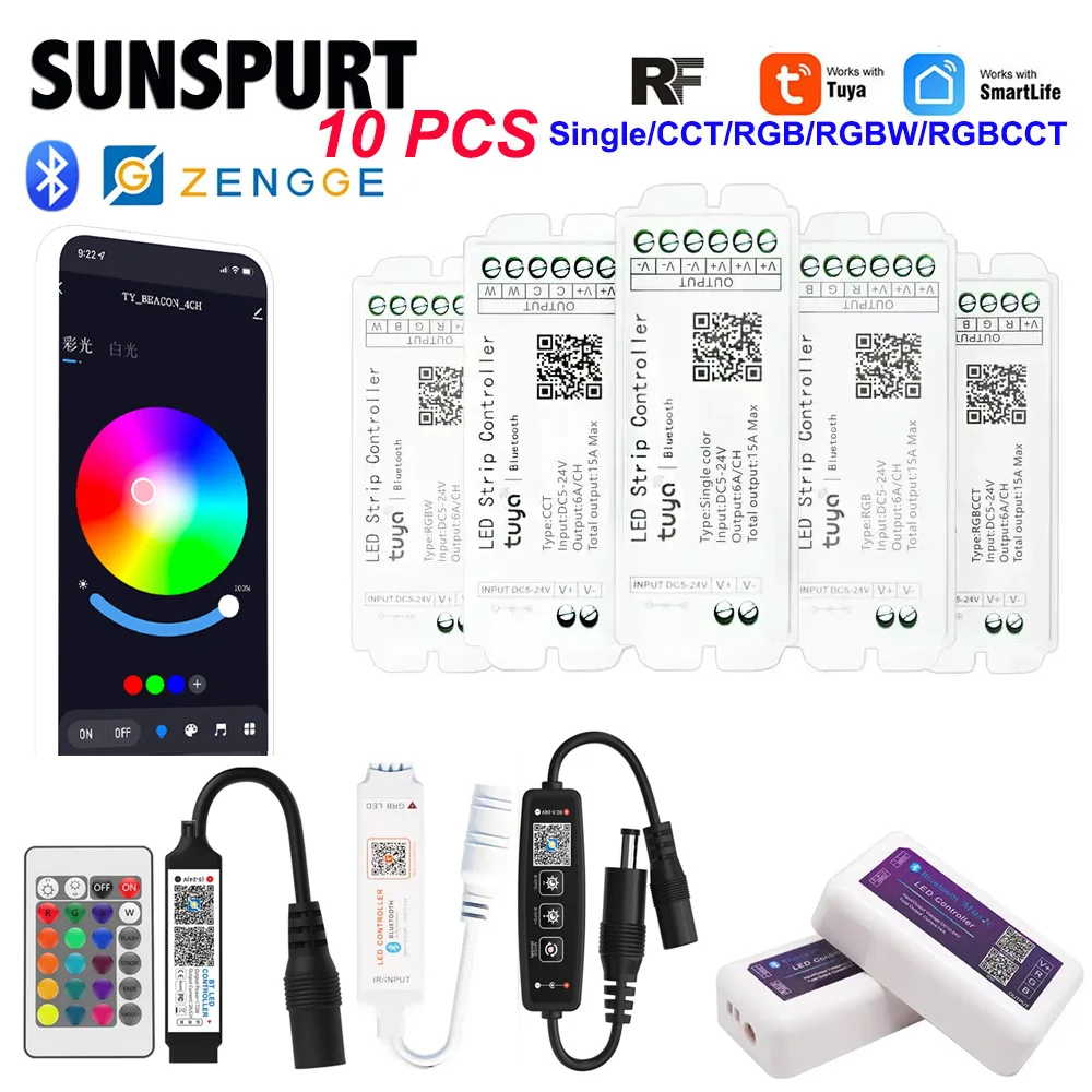 

5LED Strip TUYA Controller RGB APP Smart Bluetooth-compatible Music Control for DC5-24V COB Tape Lights Dimmer Adjust Brightness