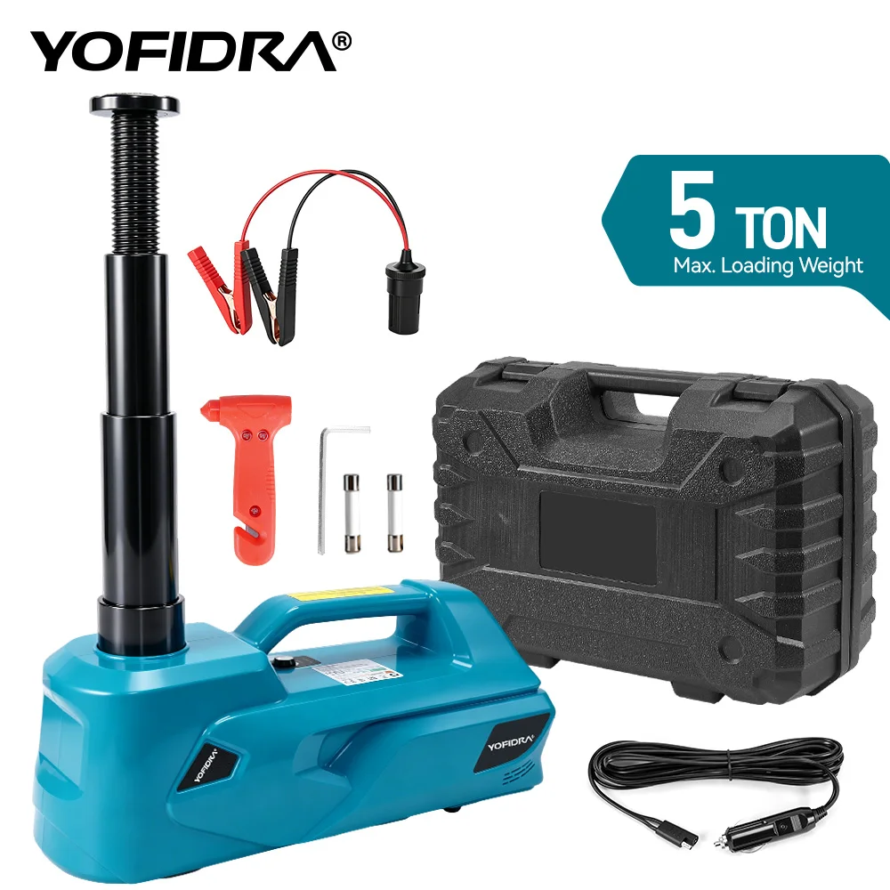 YOFIDRA 5T Elektrischer Wagenheber 12V Hydraulischer Wagenheber 180W Tragbares Reifenhebe-Werkzeug für SUVs, LKWs, MPVs und Limousinen
