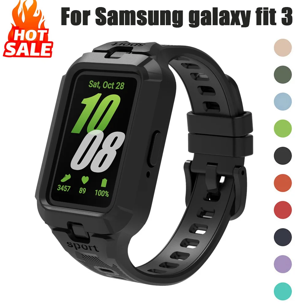 2-in-1 Silikonarmband + Hülle für Samsung Galaxy Fit 3 Smartwatch Ersatz-Sportarmband Correa für Samsung Fit 3 Armband