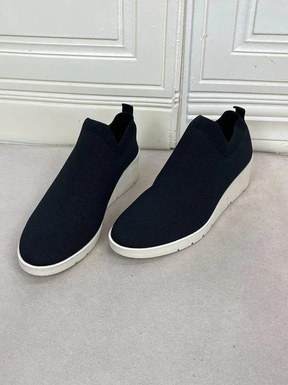 

Faionable round Toe Color Knitted Casual oes Women's Slip-On Versatile Low Cut Rubber Boted Heeled Sneakers