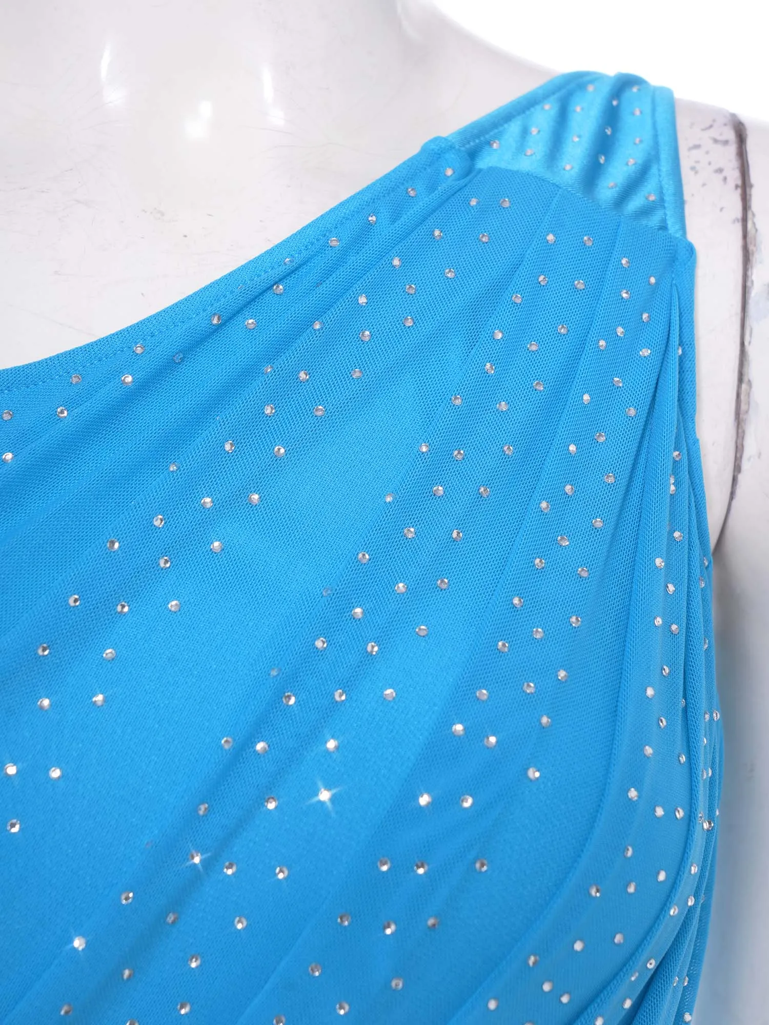 

Women Lyrical Dance Maxi Dress Modern Contemporary Ballet Dance Costume Shiny Rhinestone Sleeveless Leotards Mesh Skirted Dress