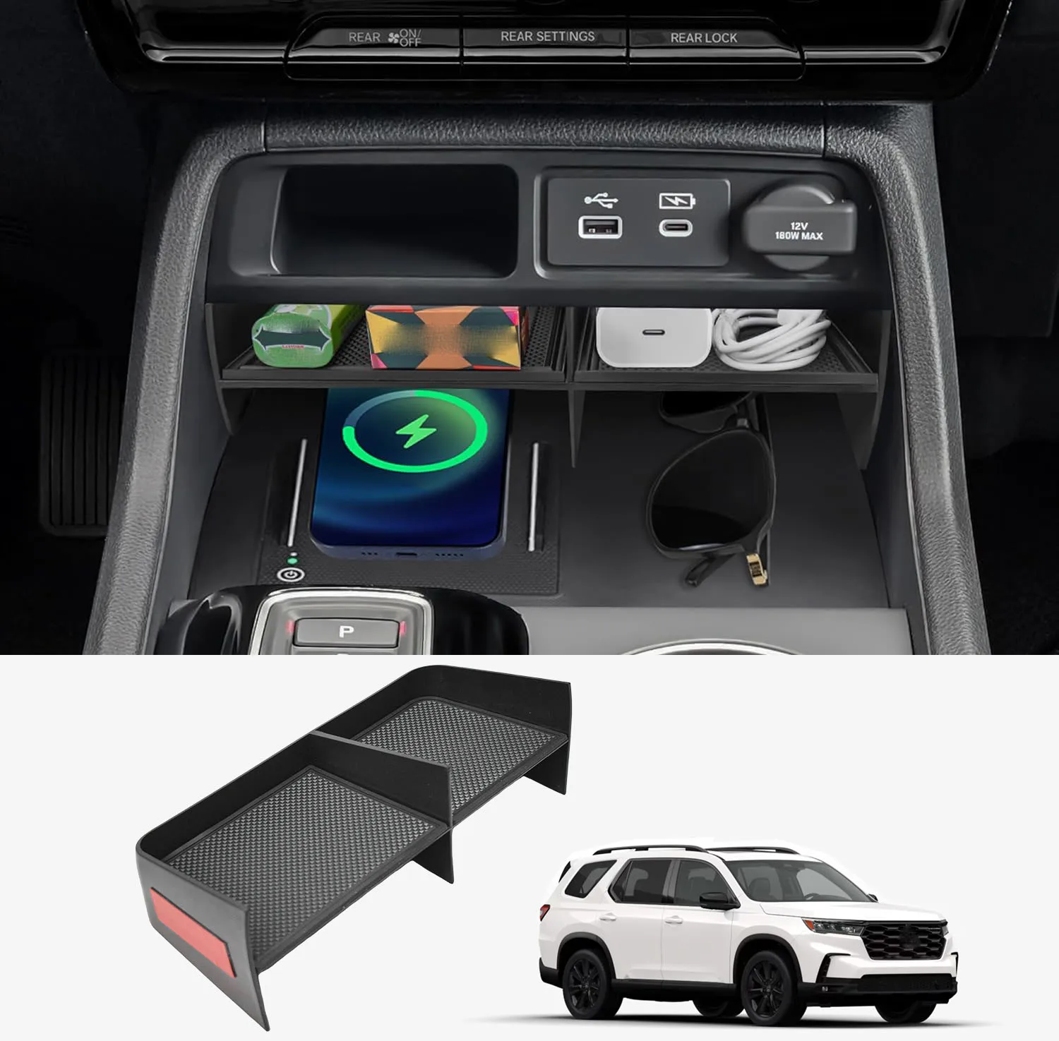

Center Console Organizer Compatible with 2023 2024 2025 Honda Pilot/ 2026 Honda Passport Interior Dividers Tray Car Accessories