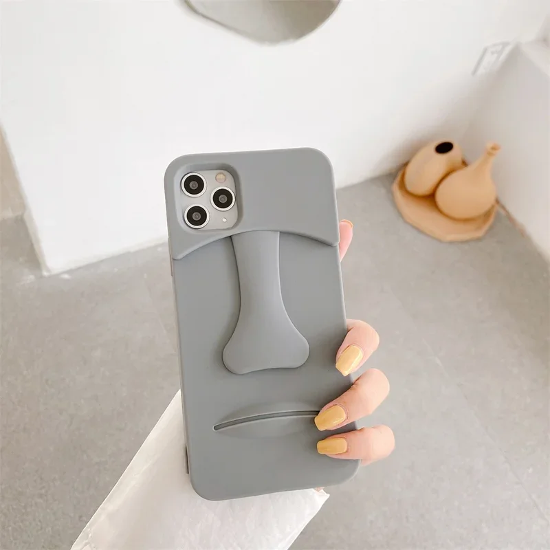 

Easter Island Moai Stone Statue Silicone Phone Case For iPhone 16 15 14 13 12 11 Pro Max Xr X Xs 8Plus Art Shockproof Soft Cover