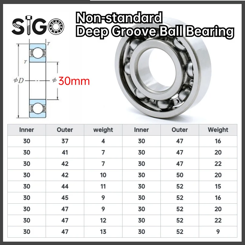 1PCS Inner Diameter 30mm Non-standard Deep Groove Ball Bearing Outer Diameter 37 41 42 44 45 47 50 52 55mm