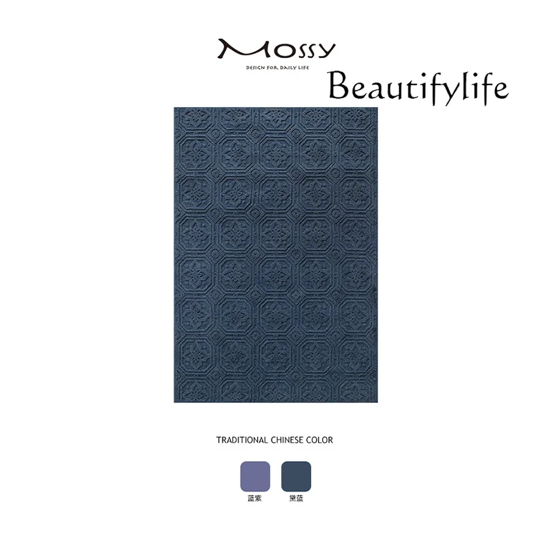 Handmade neoclassical carpet light retro blue living room wool bedroom mat premium light luxury