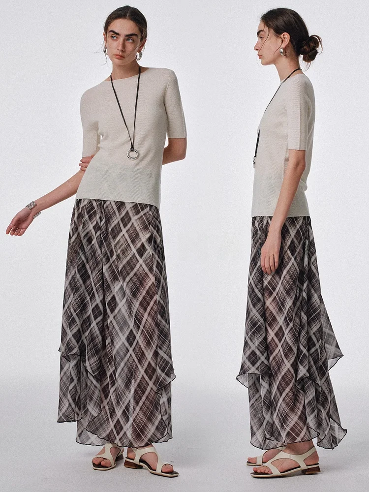 Mannala Unique Wave Swi High Waist Chiffon Asymmetrical Skirt Spring 2025 Loose Fit Irregular Skirt Ladies High Waist