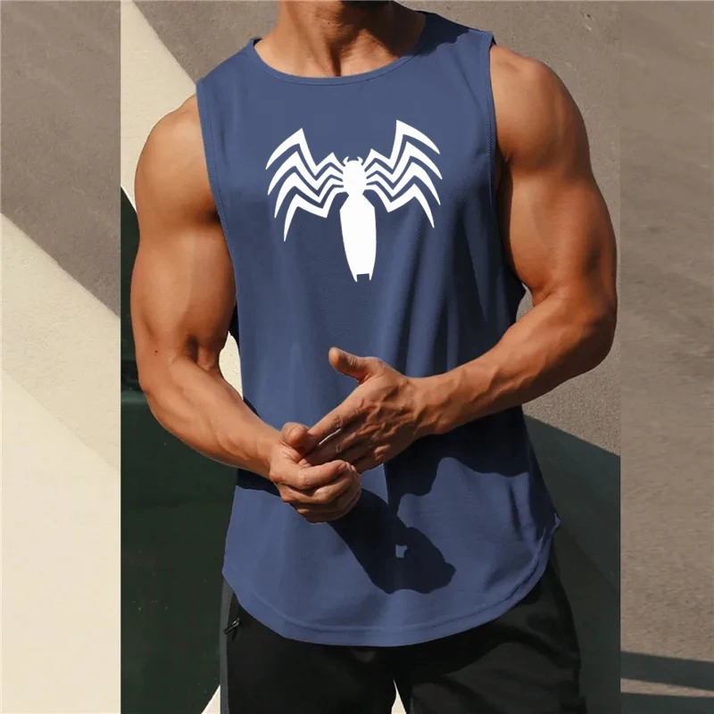 Men Vest Spider print Quick-drying Bodybuilding Tank Fitness Muscle Mesh Breathable Sleeveless T-Shirts Casual Sport Tops