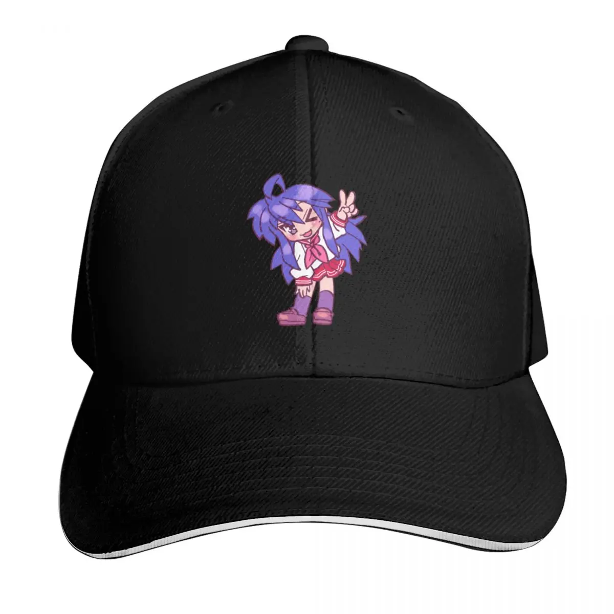 I draw bright pink chibi izumi konata doing a peace sign / lucky star Baseball Cap Men Women Casual Summer Sport Sun Cap
