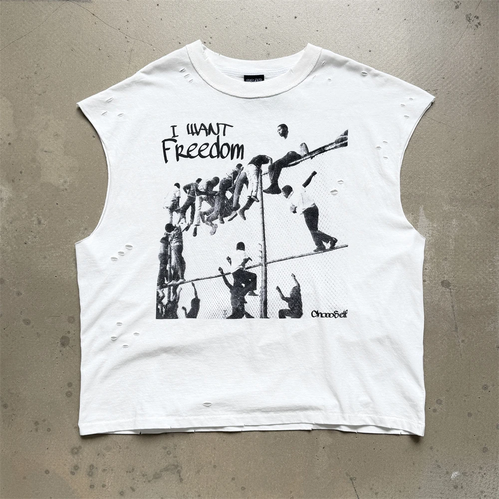 Vintage Saint I WANT FREEDOM T-Shirts Men Women High Quality Tee T Shirt