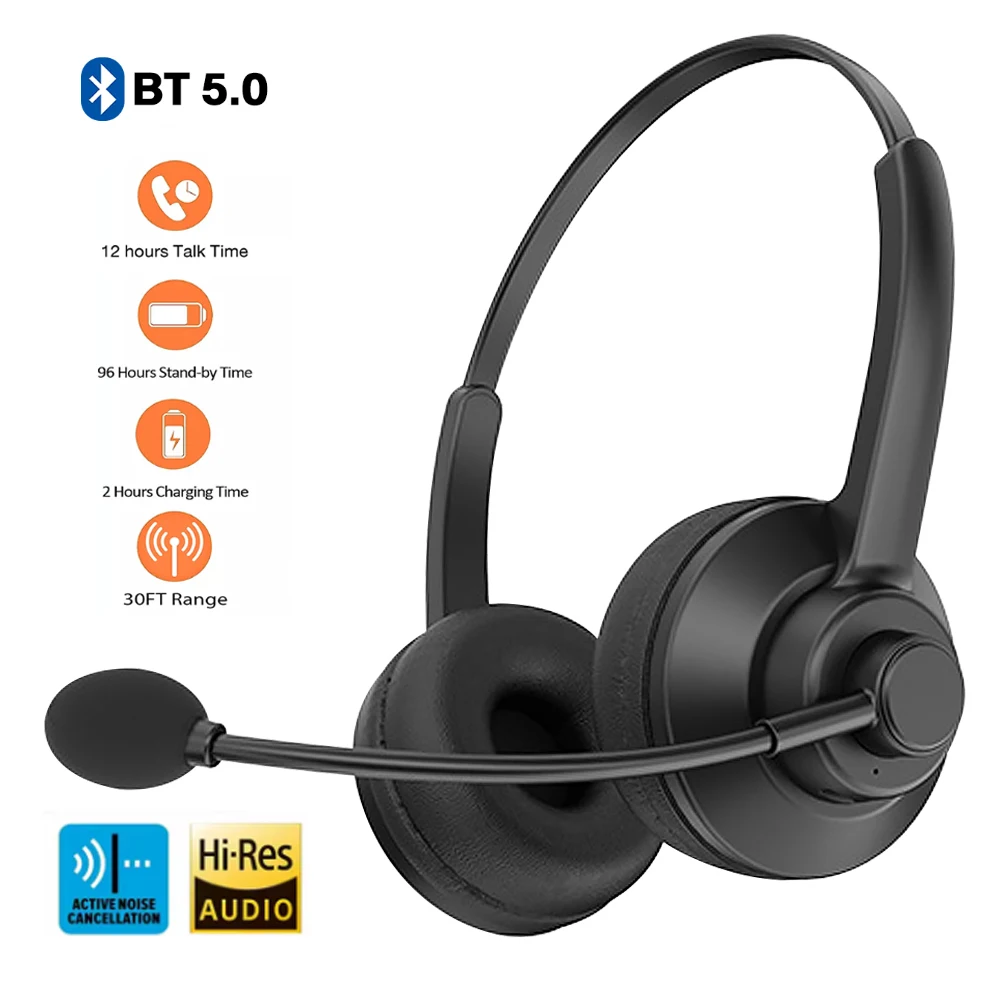 Office Wireless Bluetooth V5.0 Headphone With Microphone Noise Cancelling Truck Driver Headset With 12H Talking Time for Call Ce
