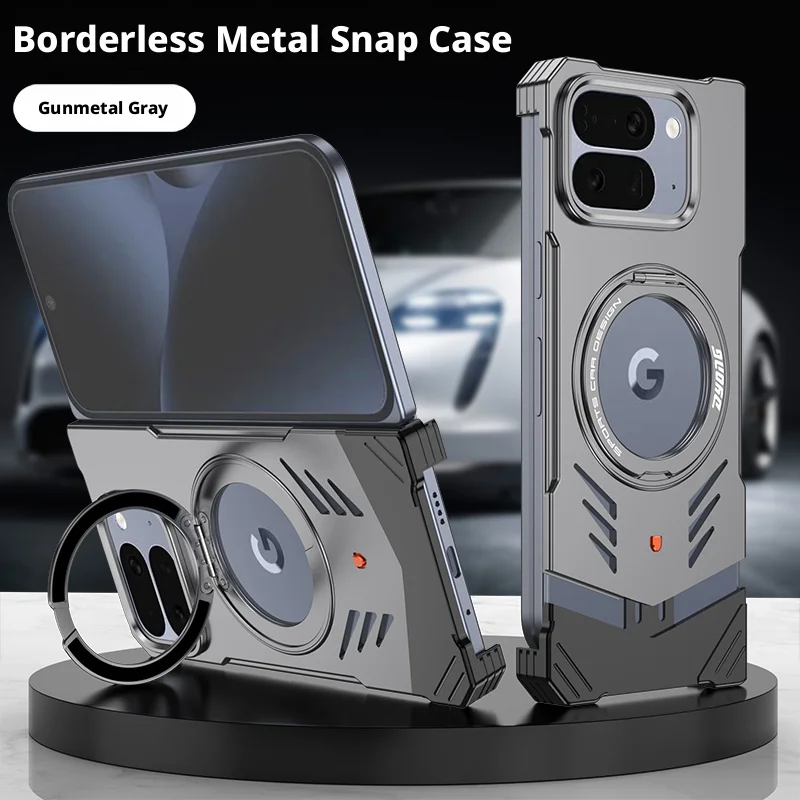 Borderless Metal Snap Magnetic Case For Google Pixel 10 Pro Fold/Pixel 9 Pro Fold Supercar Design Stand Bumper Frame Cover