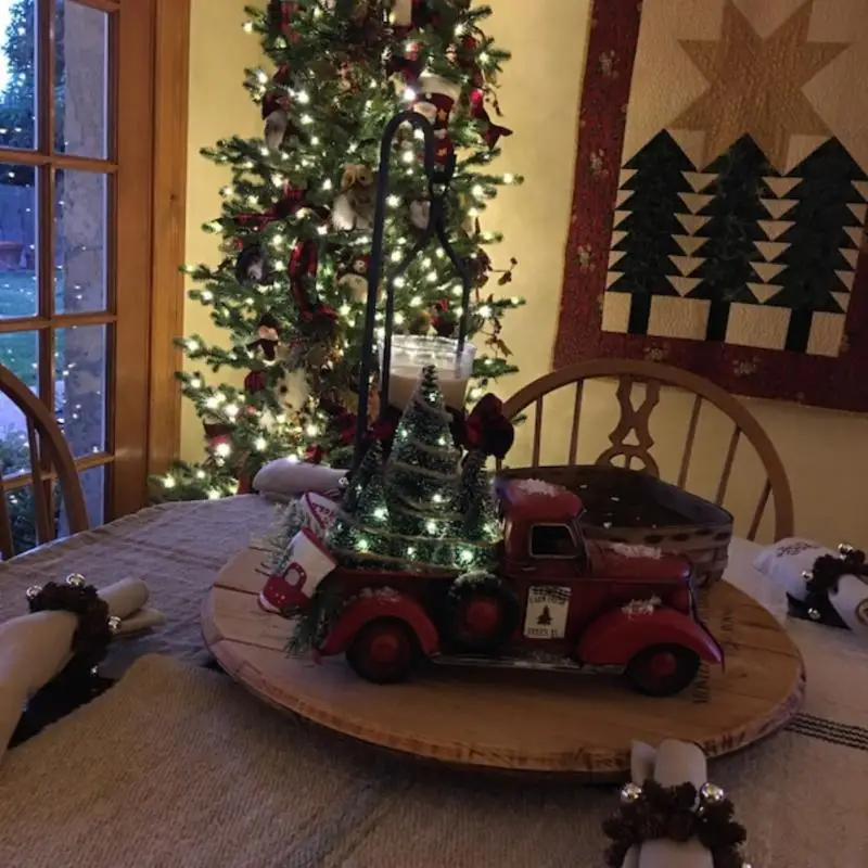 

Christmas Red Truck Automobile Car with Lights Boy Gift Resin Ornament Craft Waterproof Garden Yard Tree Decoration Home Decor